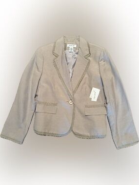 NWT Judith Hart Sz 8 Linen Blend Tan Lace-Trim Single Button Blazer